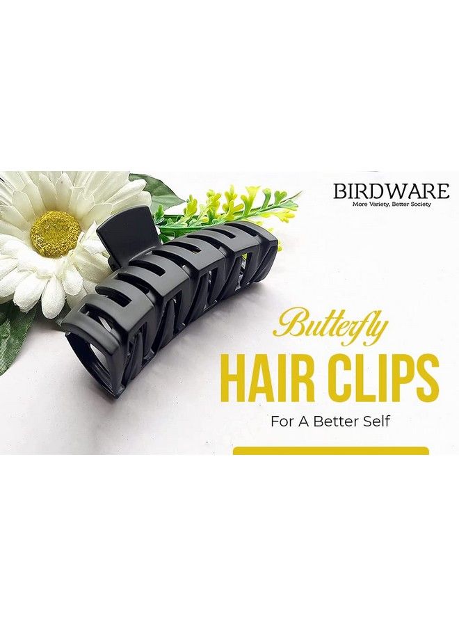 BIRDWARE Hair Clips Bigsize Black Shell Wooden Color Imported Acrylic Material Stone Butterfly Hair Clips For Women (Pack Of 3 Pc Black Shell Wooden Colour) ; Hair Clutchers - Image 4