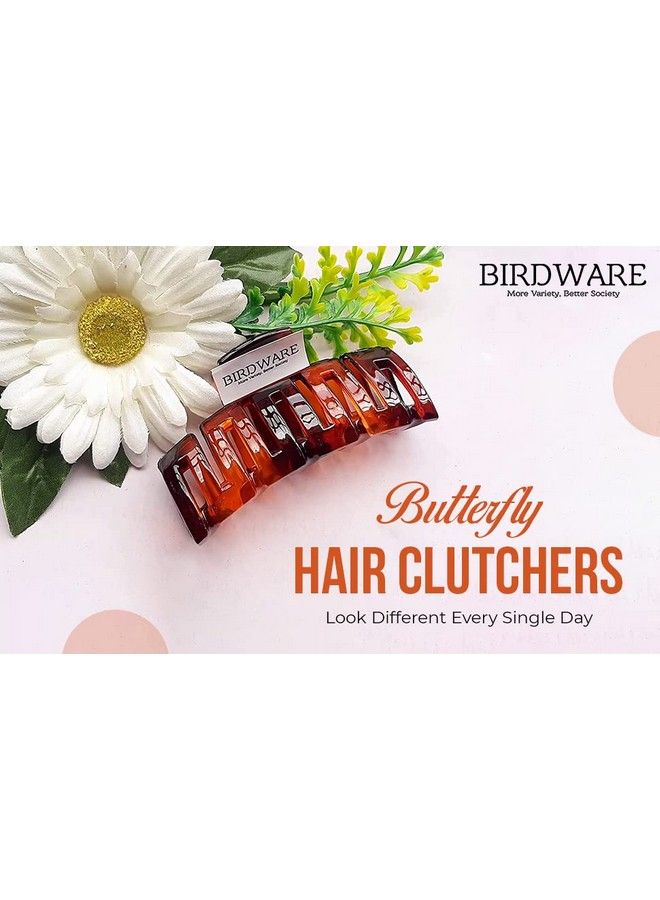 BIRDWARE Hair Clips Bigsize Black Shell Wooden Color Imported Acrylic Material Stone Butterfly Hair Clips For Women (Pack Of 3 Pc Black Shell Wooden Colour) ; Hair Clutchers - Image 3