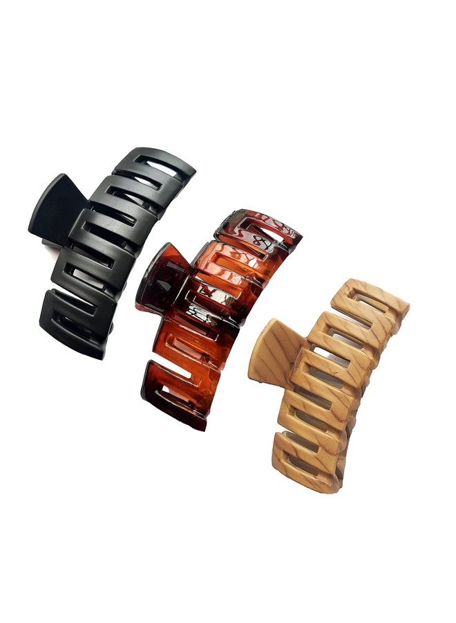 BIRDWARE Hair Clips Bigsize Black Shell Wooden Color Imported Acrylic Material Stone Butterfly Hair Clips For Women (Pack Of 3 Pc Black Shell Wooden Colour) ; Hair Clutchers - Image 2