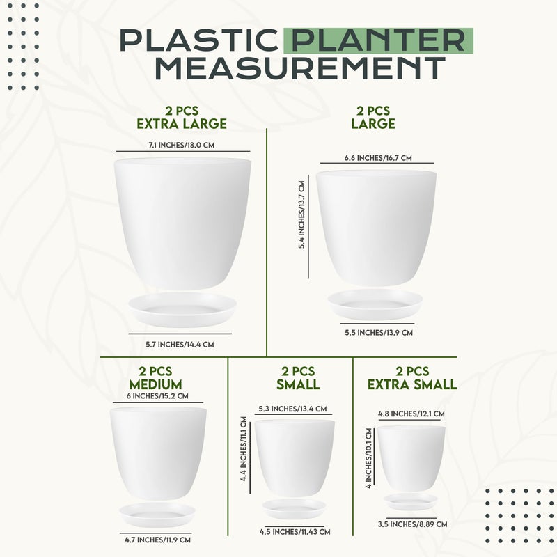 Utopia Home - Plant Pots Indoor with Drainage - 7/6.6/6/5.3/4.8 Inches Flower Pots for Indoor Planter - 10 Pack Plastic Planters - Ideal for Stocking Stuffers or Home Christmas Decorations - White - Image 2