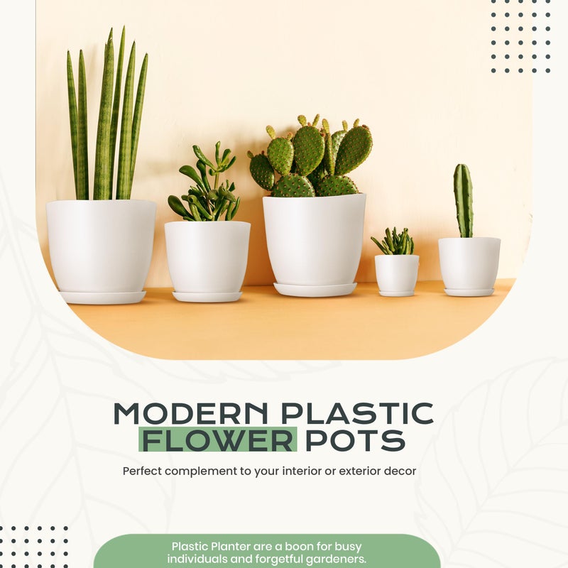 Utopia Home - Plant Pots Indoor with Drainage - 7/6.6/6/5.3/4.8 Inches Flower Pots for Indoor Planter - 10 Pack Plastic Planters - Ideal for Stocking Stuffers or Home Christmas Decorations - White - Image 5