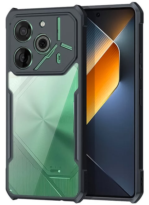 For Tecno Pova 6 Pro 5G Cover, Camera Lens Protection Case, TPU Shockproof Airbags Bumper Mobile Phone Back Cover, Anti-Yellowing Slim Fit Protective Casing (Black Clear)