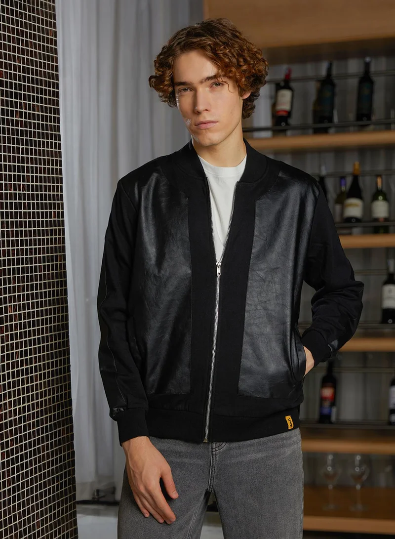 Campus Sutra Men's Onyx Black Self-Patch Bomber Jacket