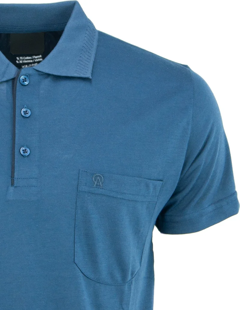 Oppland Men's Polo Collar Embossed Pocket Short Sleeve Solid Color Regular Cut Premium Cotton Fabric T-Shirt
