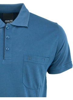 Oppland Men's Polo Collar Embossed Pocket Short Sleeve Solid Color Regular Cut Premium Cotton Fabric T-Shirt  - Image 3