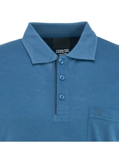 Oppland Men's Polo Collar Embossed Pocket Short Sleeve Solid Color Regular Cut Premium Cotton Fabric T-Shirt  - Image 4