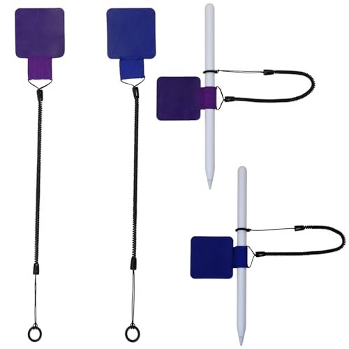 Mini Skater Plastic Elastic Tether Lanyard with Silicone Ring and Pen Loop Holder for Tethering Stylus Pen to Drawing Tablet 4 Set Navy Blue Purple - Image 1