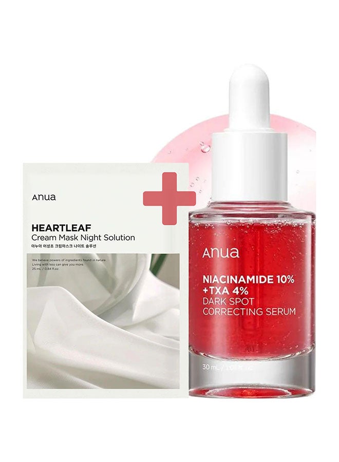 Anua Evening Skin Perfection Pack - Niacinamide 10% TXA 4% Dark Spot Correcting Serum 30ml And Heartleaf Cream Mask Night Solution 25ml - Image 1