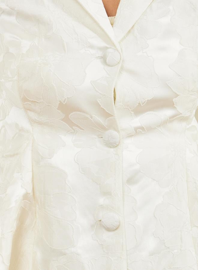 Styli Cream Jacquard Peplum Blazer with Buttons - Image 3