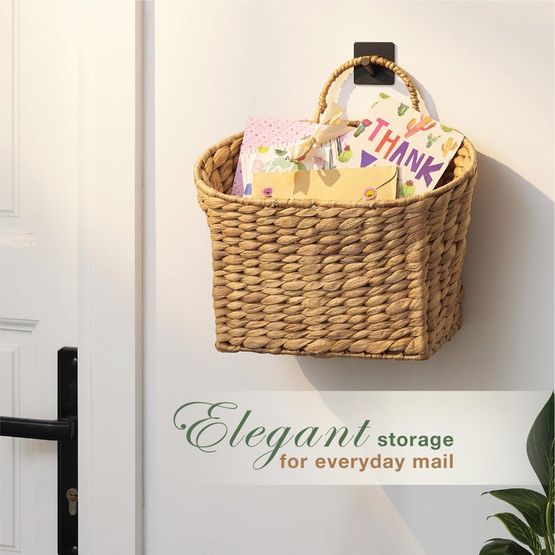 84ECO Set of 2 Wicker Hanging Basket for Organizing, Front Door, Mail, Flowers - Woven Wall Baskets for Storage (Hyacinth Natural â€“ Solid Weave) - Image 2