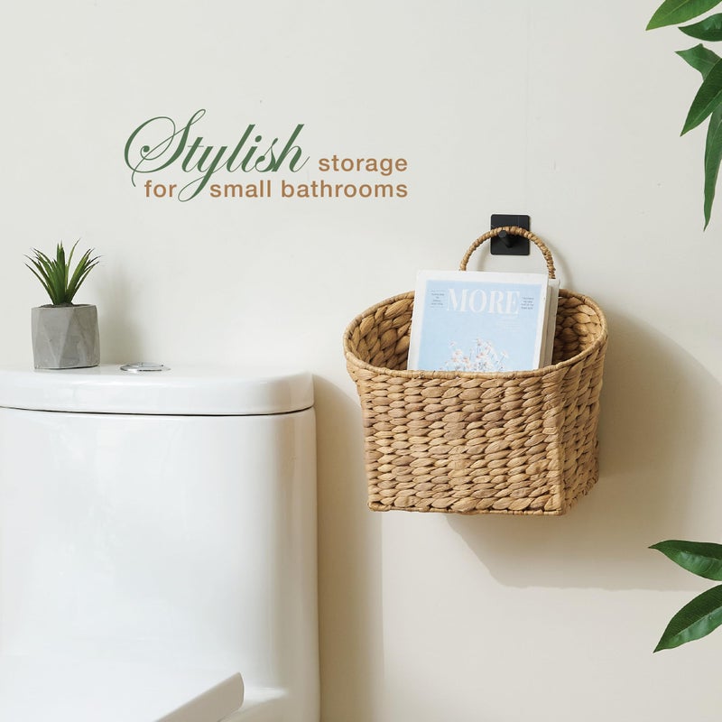 84ECO Set of 2 Wicker Hanging Basket for Organizing, Front Door, Mail, Flowers - Woven Wall Baskets for Storage (Hyacinth Natural â€“ Solid Weave) - Image 4