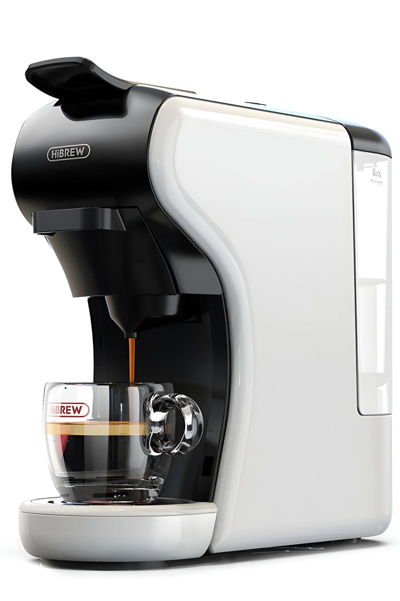 هيبرو ماكينة تحضير القهوة HiBREW H1A (4 في 1) - ماكينة إسبريسو بضغط 19 بار، متوافقة مع أنواع متعددة من الكبسولات، مزودة بخاصية الإيقاف التلقائي وخزان مياه، تصميم مدمج، لون أبيض. - Image 1
