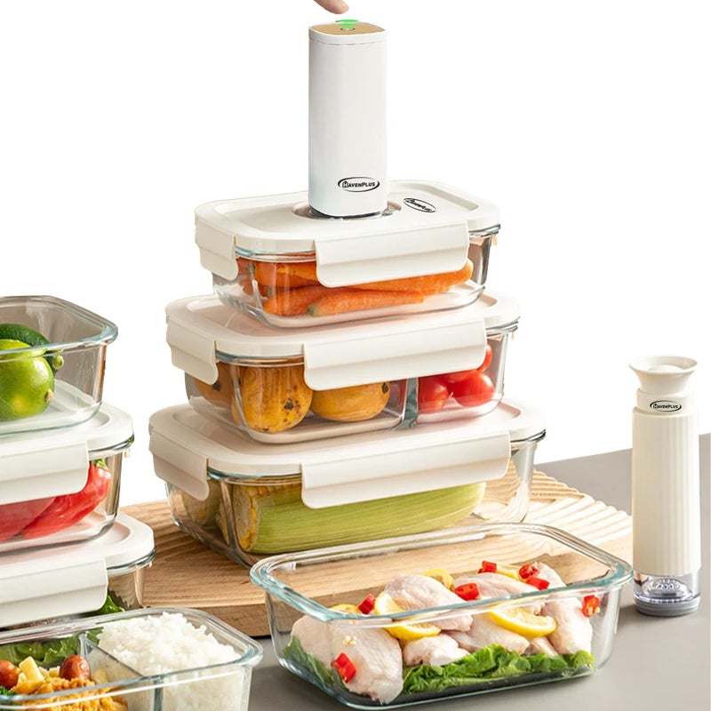 3Piece Food Vacuum Glass Storage Container Set with Manual  Automatic Pump Builtin Date Indicator  BPAFree Leakproof