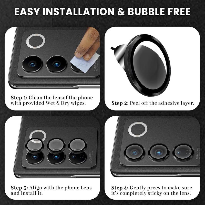 FIRST MART Camera Lens Protectors for Vivo V27 Pro and Vivo V27 (6.78 Inches) Tough HD Individual Aluminum Alloy Lens Black Ring Cover, Scratch Resistant, Thin Lens Protection| Black, 1 Pack - Image 4