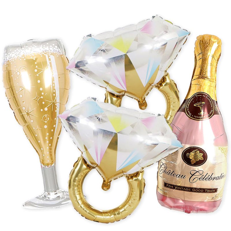 PartyForever 2 Gold Glitter Ring Bachelorette Party Balloons with 40inch Bottle Balloon and Glass Balloon Hen Party Decorations Balloons for Bridal Shower - Image 1