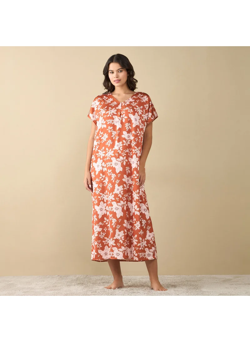 FAV All-Over Floral Print Sleepshirt with Short Sleeves