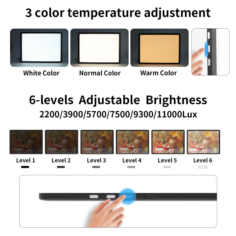 TOHETO A4 Light Board with Bag for Diamond Painting, Super Bright Magnetic Light Pad with Side Buttons, Lightbox for Tracing and Drawing, Corded Light Table for Sketching, Weeding Vinyl (Black) - Image 5