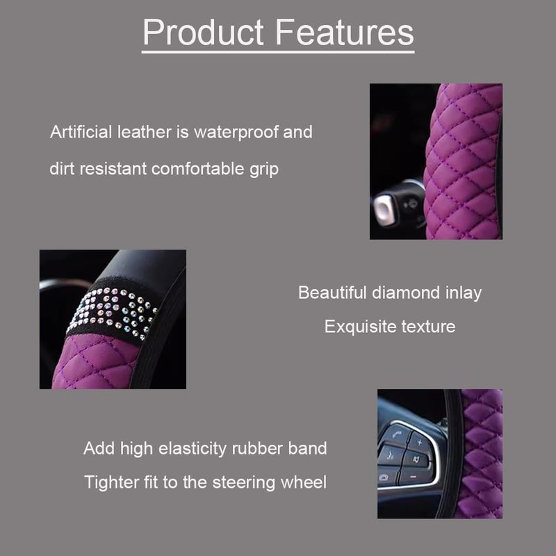 WLERIR Microfiber Leather Steering Wheel Cover with Anti-Slip Lining Universal Car Accessory for Steering Wheel with a Diameter of 14.5-15 inch (Black) - Image 2