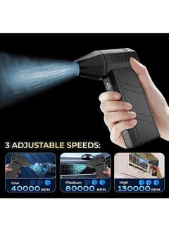 MOXOM Jet Dry Mini Blower, 130000 RPM Portable Mini Jet Blower, Super Jet Fan Adjustable Speeds and Rechargeable, Cordless Jet Blower Car Dryer with Large Battery, and Type-C Fast Charging  - Image 3