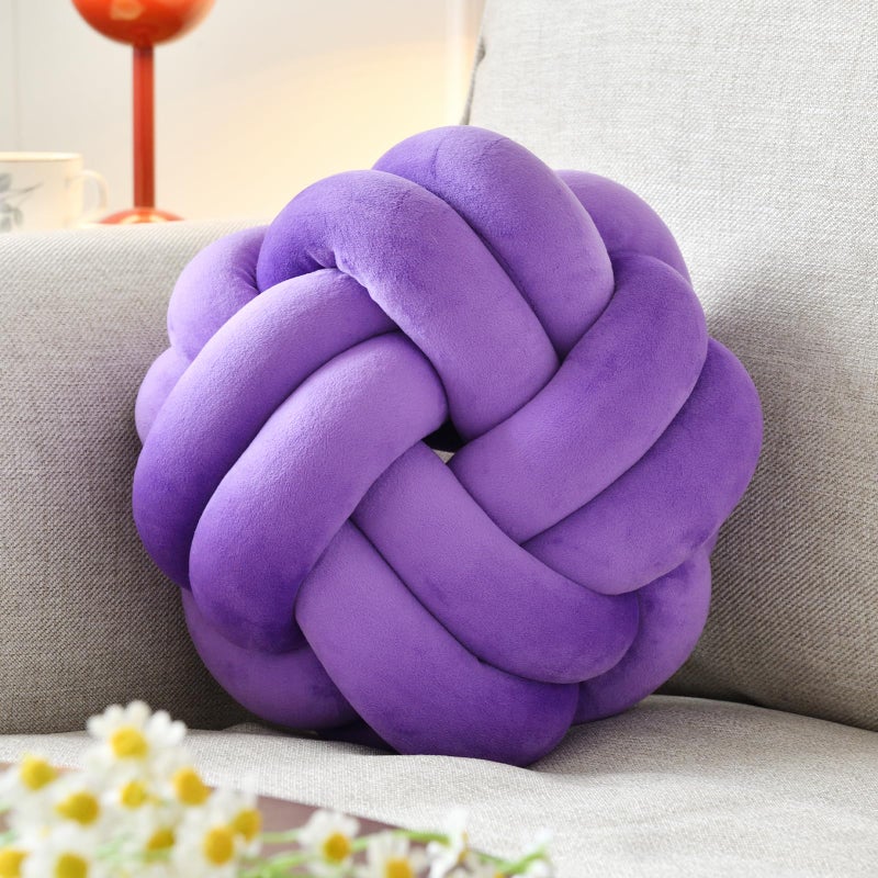 VBGYA KNOT BALLOW BALLOW ROUND DISCITITION TROW الوسائد وسادة 8 بوصة أرجوانية ناعمة من الوسائد المعقدة الوسائد - Image 1