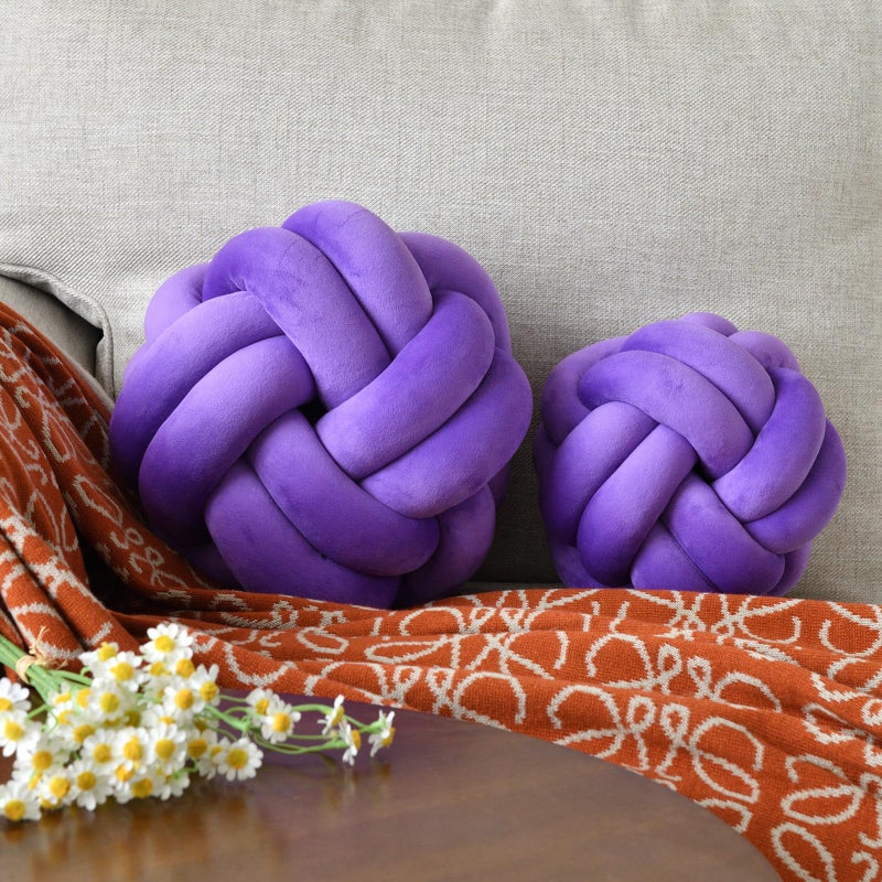 VBGYA KNOT BALLOW BALLOW ROUND DISCITITION TROW الوسائد وسادة 8 بوصة أرجوانية ناعمة من الوسائد المعقدة الوسائد - Image 2