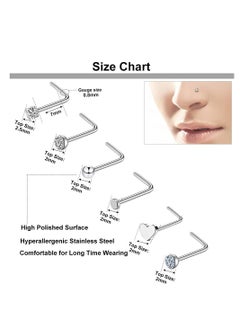 Excefore 36 PCS Nose Rings for Women Studs Hoop 20G Piercings Jewelry Screw Stainless Steel Bone Flat Top Diamond Opal Heart High Nostril Piercing Men(Silver)  - Image 4