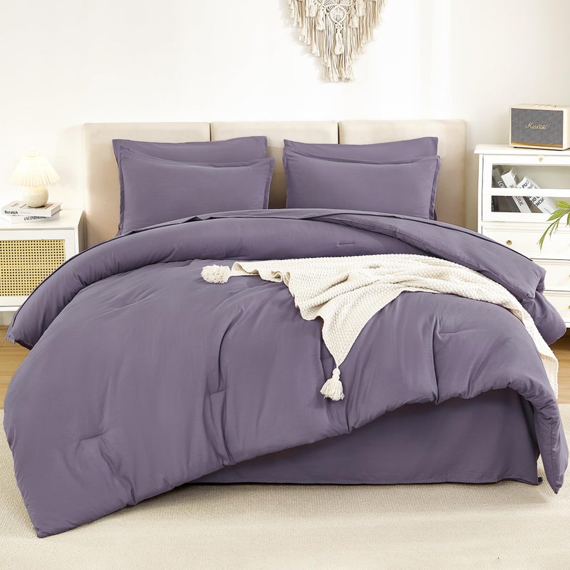 Litanika Litanika Full Size Comforter Sets Grey Purple - 7 Pieces Bed in a Bag Full Beddding Comforter Sets  Solid Lightweight Bed Set with Comforter  Sheets  Pillowcases & Shams  - Image 2