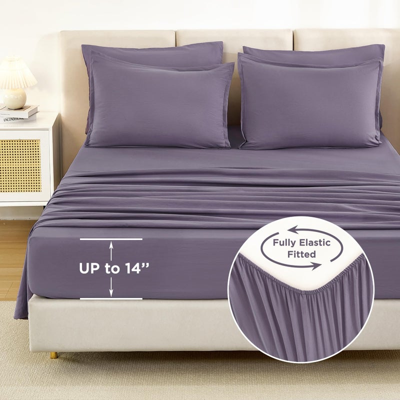 Litanika Litanika Full Size Comforter Sets Grey Purple - 7 Pieces Bed in a Bag Full Beddding Comforter Sets  Solid Lightweight Bed Set with Comforter  Sheets  Pillowcases & Shams  - Image 5