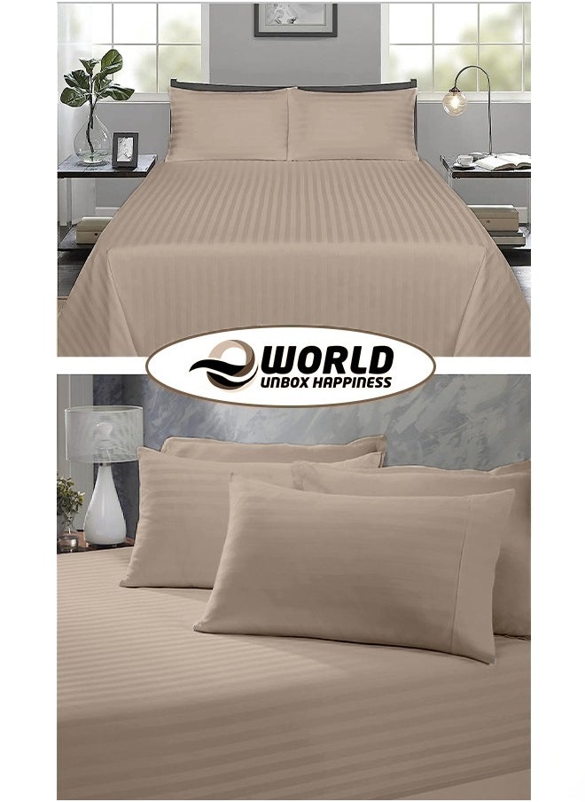 Eworld - 3 Piece Luxury Cream Striped Bed Sheet Set with 1 Flat Sheet and 2 Pillowcases for Hotel and Home Crafted from Ultra Soft and Breathable Cotton for Year-Round Comfort, (Single/Double) - Image 1