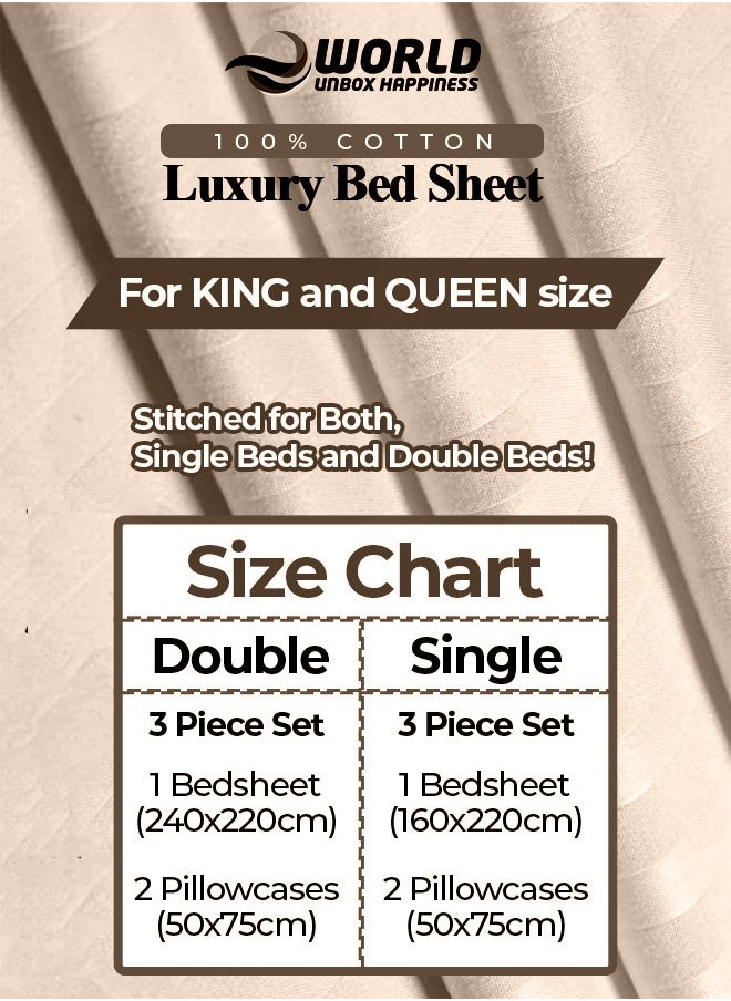 Eworld - 3 Piece Luxury Cream Striped Bed Sheet Set with 1 Flat Sheet and 2 Pillowcases for Hotel and Home Crafted from Ultra Soft and Breathable Cotton for Year-Round Comfort, (Single/Double) - Image 1
