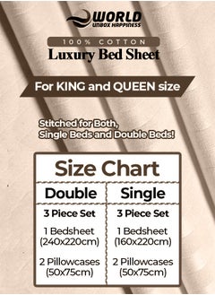 Eworld 3 Piece Luxury Cream Striped Bed Sheet Set with 1 Flat Sheet and 2 Pillowcases for Hotel and Home Crafted from Ultra Soft and Breathable Cotton for Year-Round Comfort, (Single/Double)  - Image 2