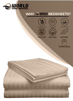 Eworld 3 Piece Luxury Cream Striped Bed Sheet Set with 1 Flat Sheet and 2 Pillowcases for Hotel and Home Crafted from Ultra Soft and Breathable Cotton for Year-Round Comfort, (Single/Double)  - Image 4