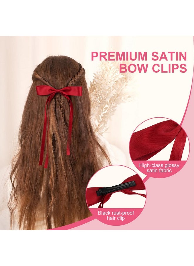 EWAGOA 8 PCS Silky Satin Hair Bows with Tassel for Women Grils, Tassel Ribbon Bowknot Hair Clips for Ponytail Holder. Pink, Red Hair Bow and Black, White Barrettes Claw Bow  - Image 3