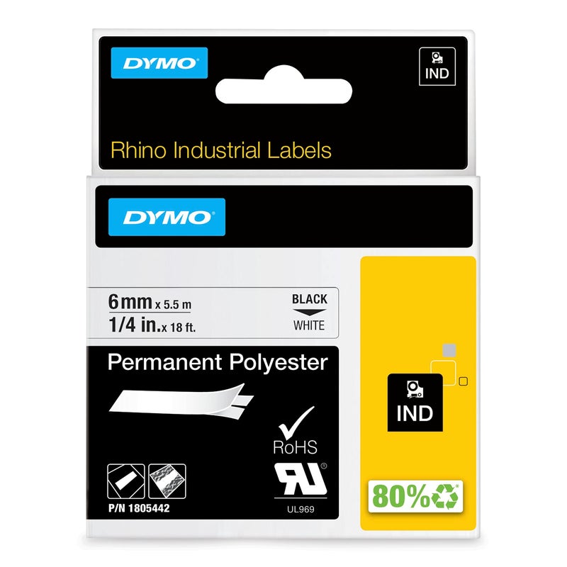DYMO Rhino Industrial Permanent Polyester Labels 14 Black Print on White Tape - Image 2