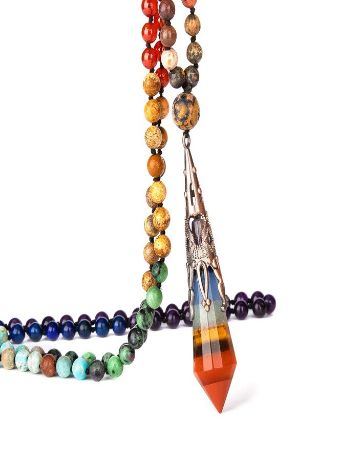 Bivei 6mm Mala Bead 108 Necklace, 12 Faceted Prism Witch Pendulum Crystal Necklace with Real Stones Chakra Beads Necklaces for Meditation Yoga(7 Chakra Crystal Mala) - Image 1