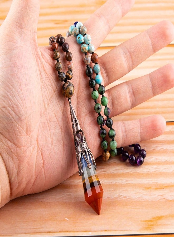 Bivei 6mm Mala Bead 108 Necklace, 12 Faceted Prism Witch Pendulum Crystal Necklace with Real Stones Chakra Beads Necklaces for Meditation Yoga(7 Chakra Crystal Mala) - Image 4