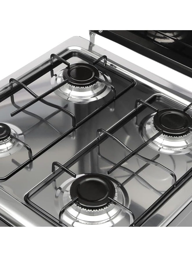 Gas Stove 4 Burner Gas Stove with Removable Leg Stand,Portable Gas Stove w/Wind Blocking Cover,Manual Ignition Camping Stove for RV, Apartment, Outdoor Cooking,2-Tier Storage Rack