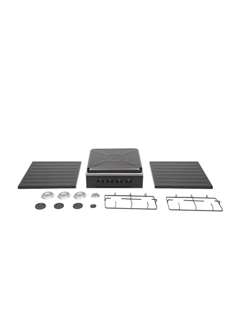 Gas Stove 4 Burner Gas Stove with Removable Leg Stand,Portable Gas Stove w/Wind Blocking Cover,Manual Ignition Camping Stove for RV, Apartment, Outdoor Cooking,2-Tier Storage Rack