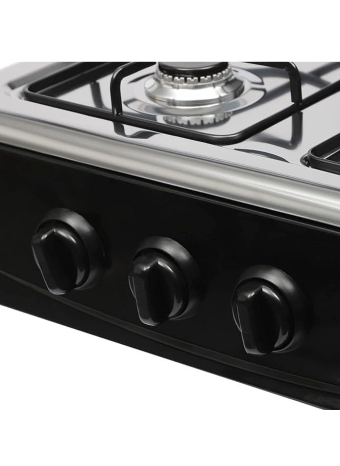 Gas Stove 4 Burner Gas Stove with Removable Leg Stand,Portable Gas Stove w/Wind Blocking Cover,Manual Ignition Camping Stove for RV, Apartment, Outdoor Cooking,2-Tier Storage Rack