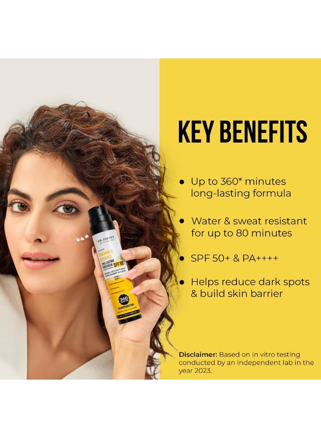 Dr. Sheth's Ceramide & Vitamin C Long lasting Sunscreen SPF 50+ PA++++ 6 hrs Advanced UV & Tan Protection For All Skin Types | No White Cast| Non-Greasy & Quick-Absorbing | For Women & Men | 50g - Image 2