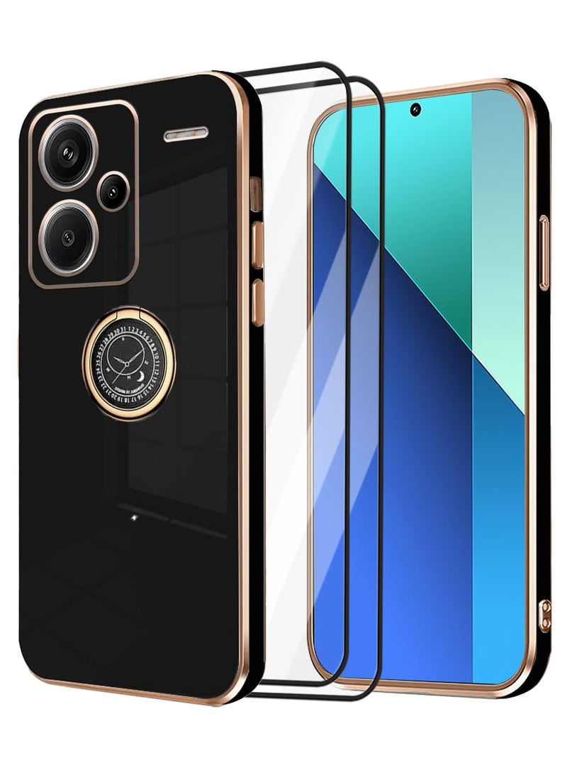 Aookay [1+2] Case for Xiaomi Redmi Note 13 Pro 4G Phone Case with Screen Protector, Electroplated Magnetic Protective Cover with Ring Stand, Stylish Slim Shockproof Case (Black, Note 13 Pro 4G)  - Image 1