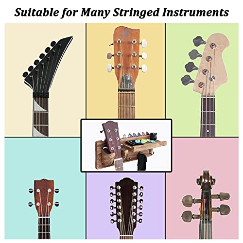 Bikoney Guitar Wall Hanger Guitar Holder Wall Mount Bracket Hanger Guitar Wood Hanging with Pick Holder and 3 Hooks Vintage Black, [U.S. Patent] - Image 5