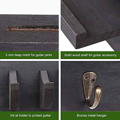 Bikoney Guitar Wall Hanger Guitar Holder Wall Mount Bracket Hanger Guitar Wood Hanging with Pick Holder and 3 Hooks Vintage Black, [U.S. Patent] - Image 3