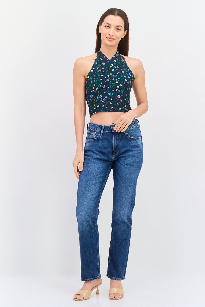 Pepe Jeans Women Halter Neck Sleeveless Floral Print Tank Top, Multicolor - Image 4