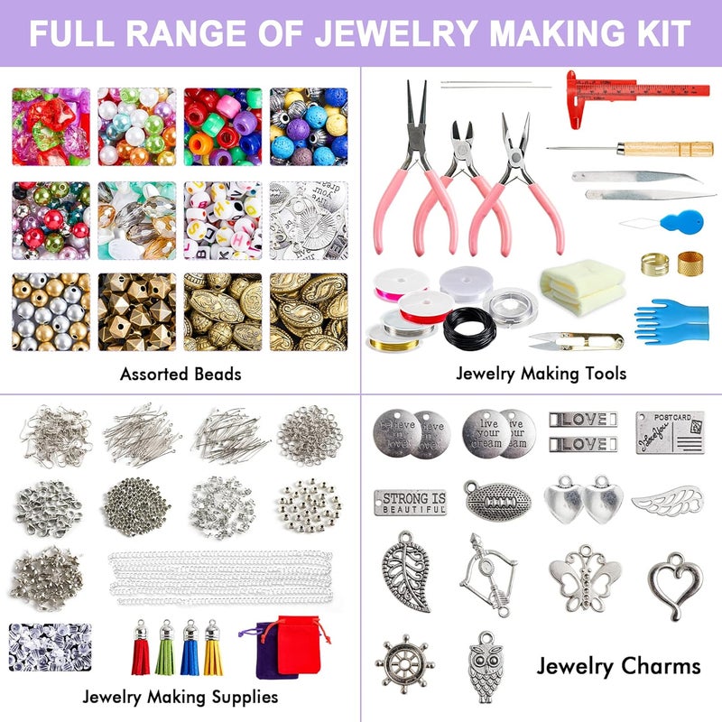 Inscraft Jewelry Making Kit, 1960 pcs, Supplies Includes Beads, Instructions, Findings, Wire for Bracelet, Necklace, Earrings Making Kit for Adults by - Image 2