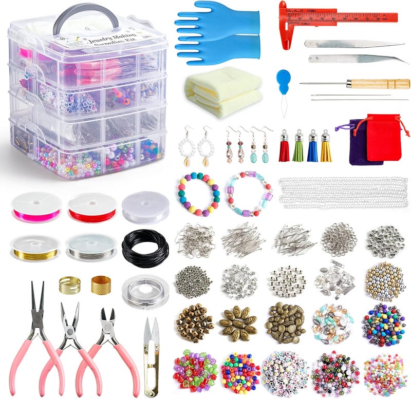 Inscraft Jewelry Making Kit, 1960 pcs, Supplies Includes Beads, Instructions, Findings, Wire for Bracelet, Necklace, Earrings Making Kit for Adults by - Image 1