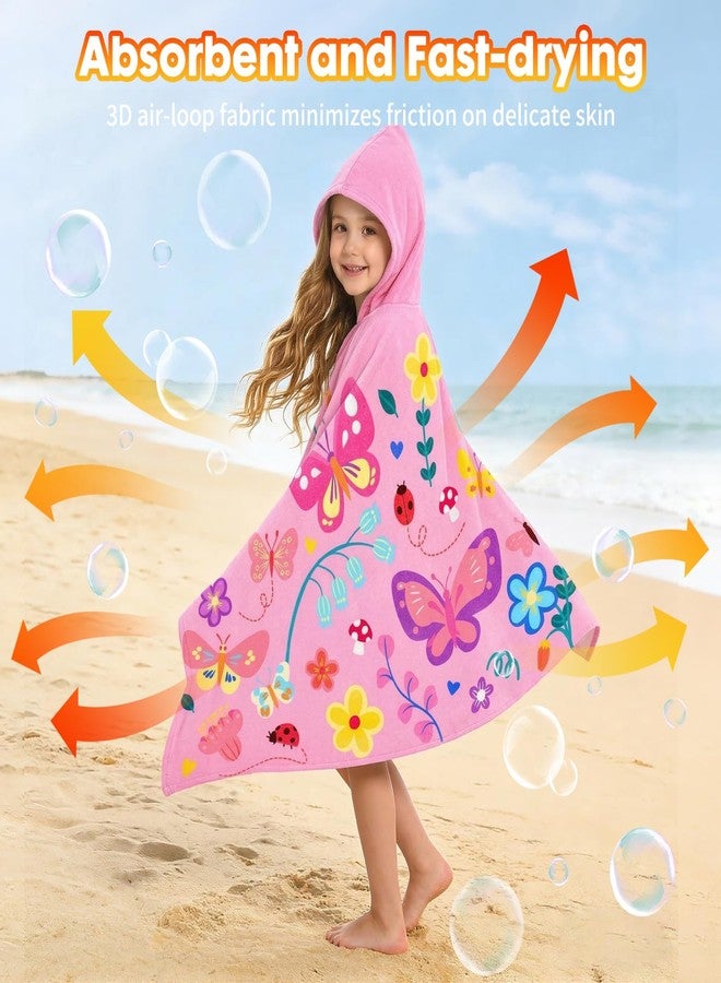 PinkSheep Hooded Bath Towel for Girls Age 3-10,100% Cotton Butterfly Toddler Towel with Snap Buttons,Super Soft and Absorbent Kids Beach & Swim Towel 30x50 Inches - Image 3