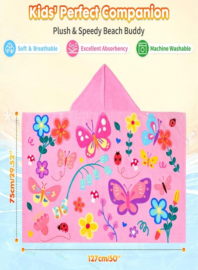 PinkSheep Hooded Bath Towel for Girls Age 3-10,100% Cotton Butterfly Toddler Towel with Snap Buttons,Super Soft and Absorbent Kids Beach & Swim Towel 30x50 Inches - Image 4