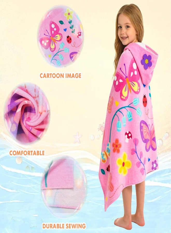 PinkSheep Hooded Bath Towel for Girls Age 3-10,100% Cotton Butterfly Toddler Towel with Snap Buttons,Super Soft and Absorbent Kids Beach & Swim Towel 30x50 Inches - Image 5