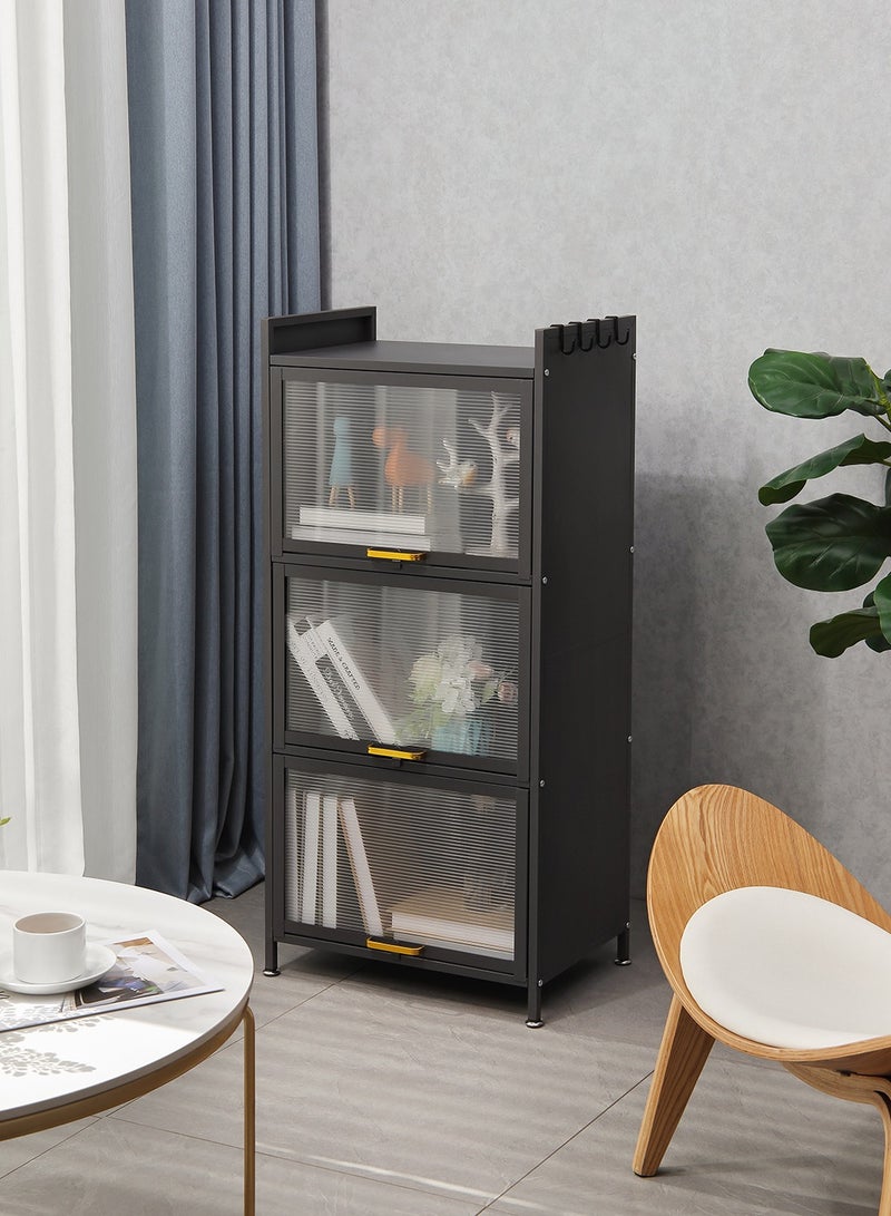 LAWAZIM Modern Storage Cabinet -3 Tier Black- Sleek Design Space-Saving Storage Organizer with Easy-to-clean Sturdy Shelves Racks Drawers and Doors- for Office Livingroom Bedroom Kitchen Organization - Image 1